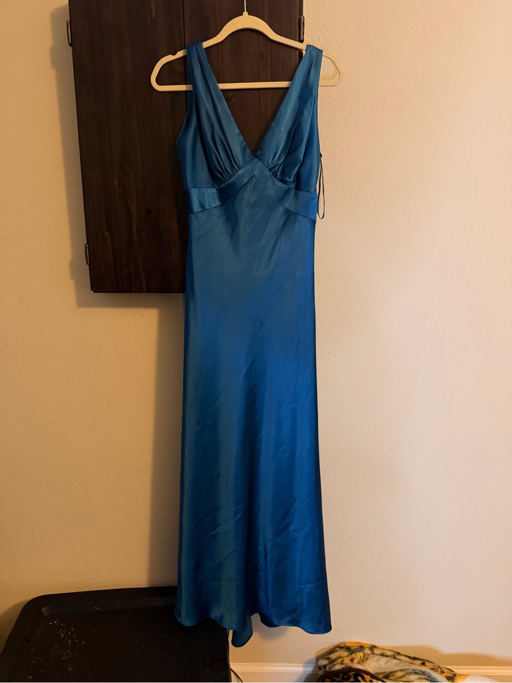 After Six Teal-Blue Satin V-Neck Maxi Dress